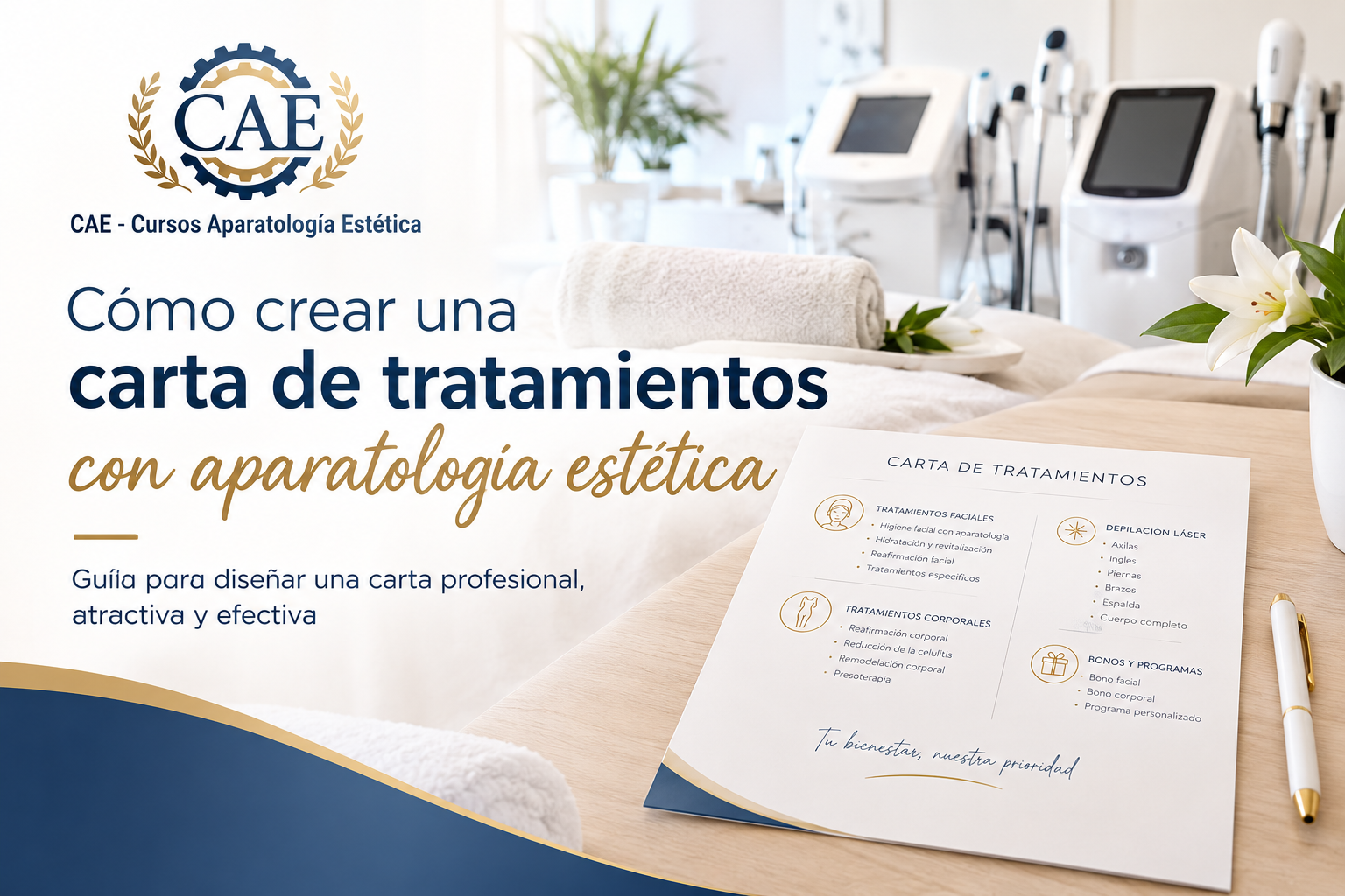 Cómo crear una carta de tratamientos con aparatología estética: guía para diseñar una carta profesional